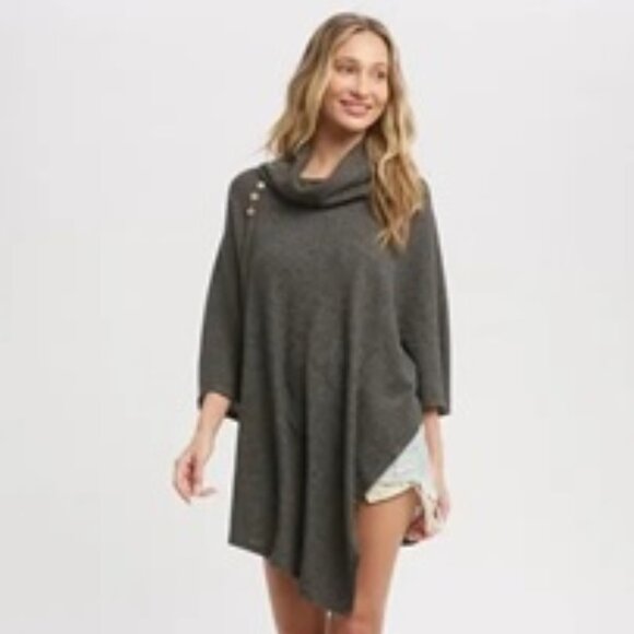 CLEAR OUT!!!! Asymmetrical Cowl Neck Poncho - Picture 3 of 10